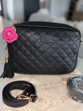Pom Pom London black quilted leather City Plus Crossbody bag purse